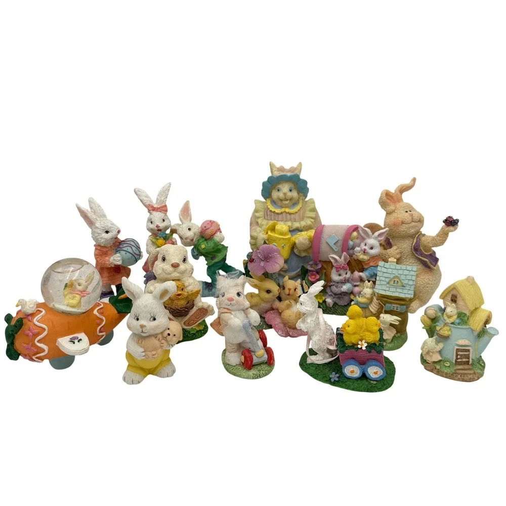 Vtg Easter Bunny Rabbit Figurine Lot 14pc Ceramic Spring Decor Anthropomorphic